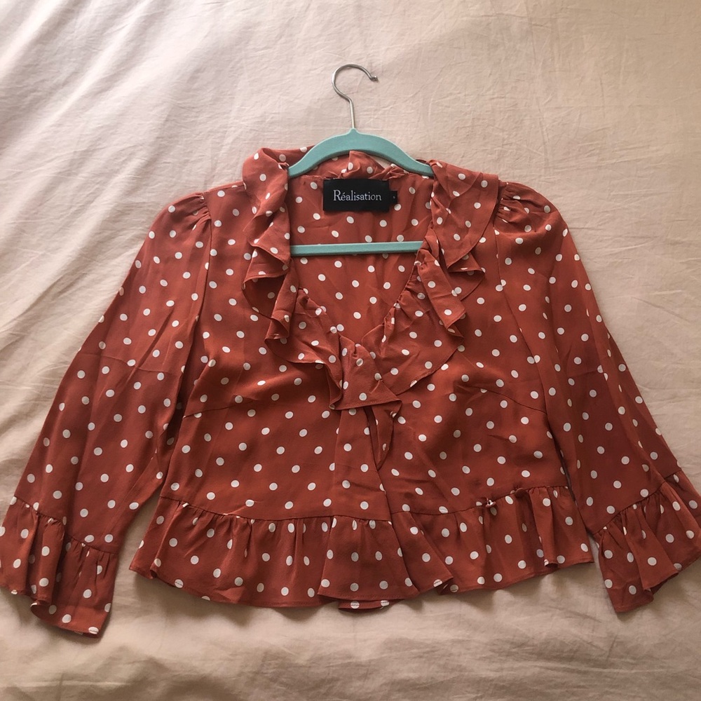 Never worn Realization Par polka dot crop blouse